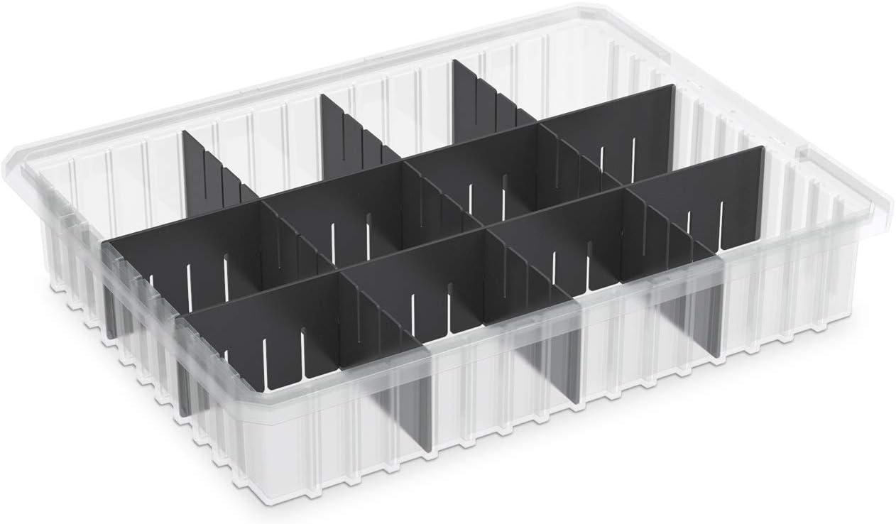 Akro-Mils 33224 Akro-Grid Plastic Slotted Dividable Modu Box Stackable Grid Storage Tote Container, (22-3/8-Inch L x 17-3/8-Inch W x 4-Inch H), (6 Pack), Gray