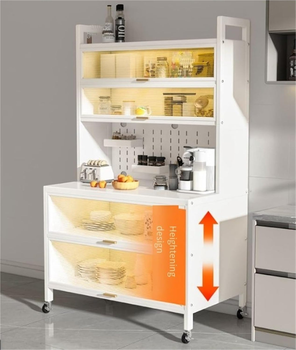 Kitchen Pantry Storage Cabinet Shelf Microwave 6-Tier Stand with Storage with Flip Door and Wheels Metal Sideboard Baker's Rack Coffee Pub for Spices Pots Pans ﻿,Living Room