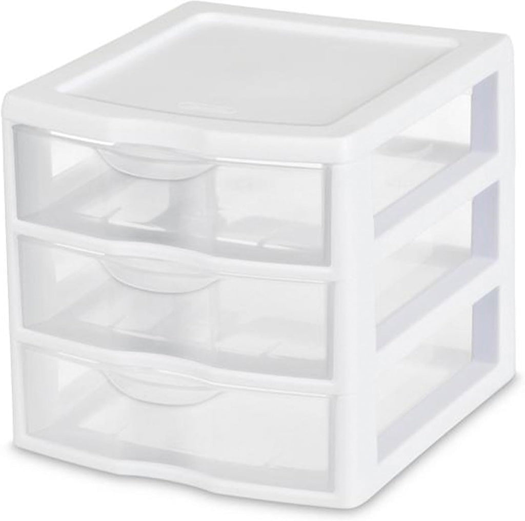 Sterilite 18-Pack Clearview 3-Drawer Cart, Small Plastic Storage Organizer Drawers, White - Organizing Drawer Containers for Bathroom, Closet, Kitchen, and Bedroom