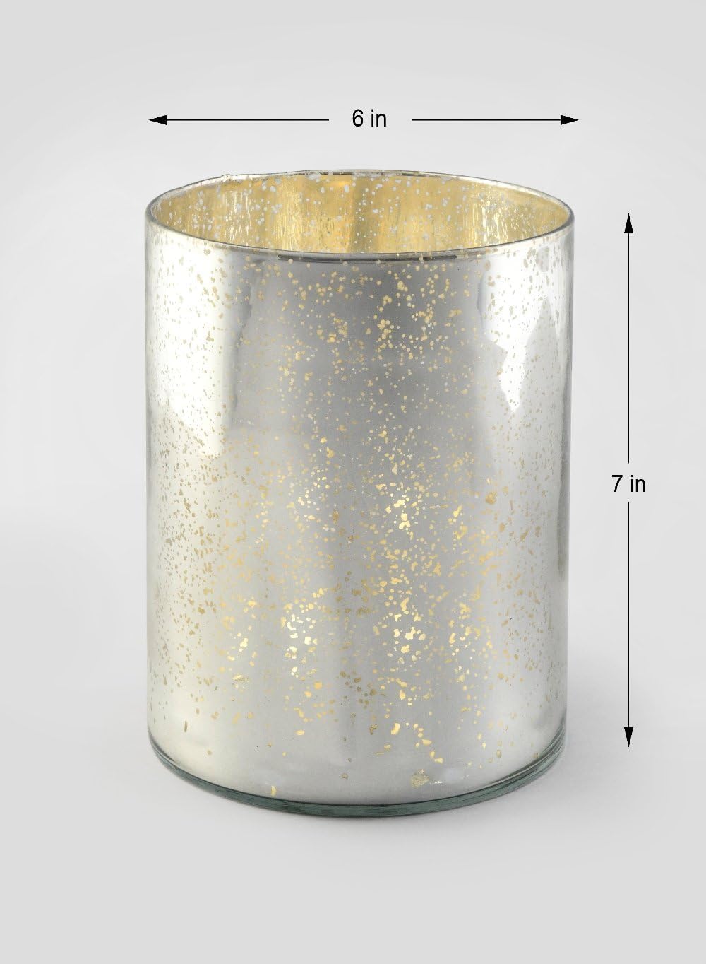 Serene Spaces Living Antique Silver Cylinder Vase, Vintage-Style Handmade Mercury Glass Finish for Weddings, Parties, Events, 7.5' Tall and 6' Diameter, Pack of 6