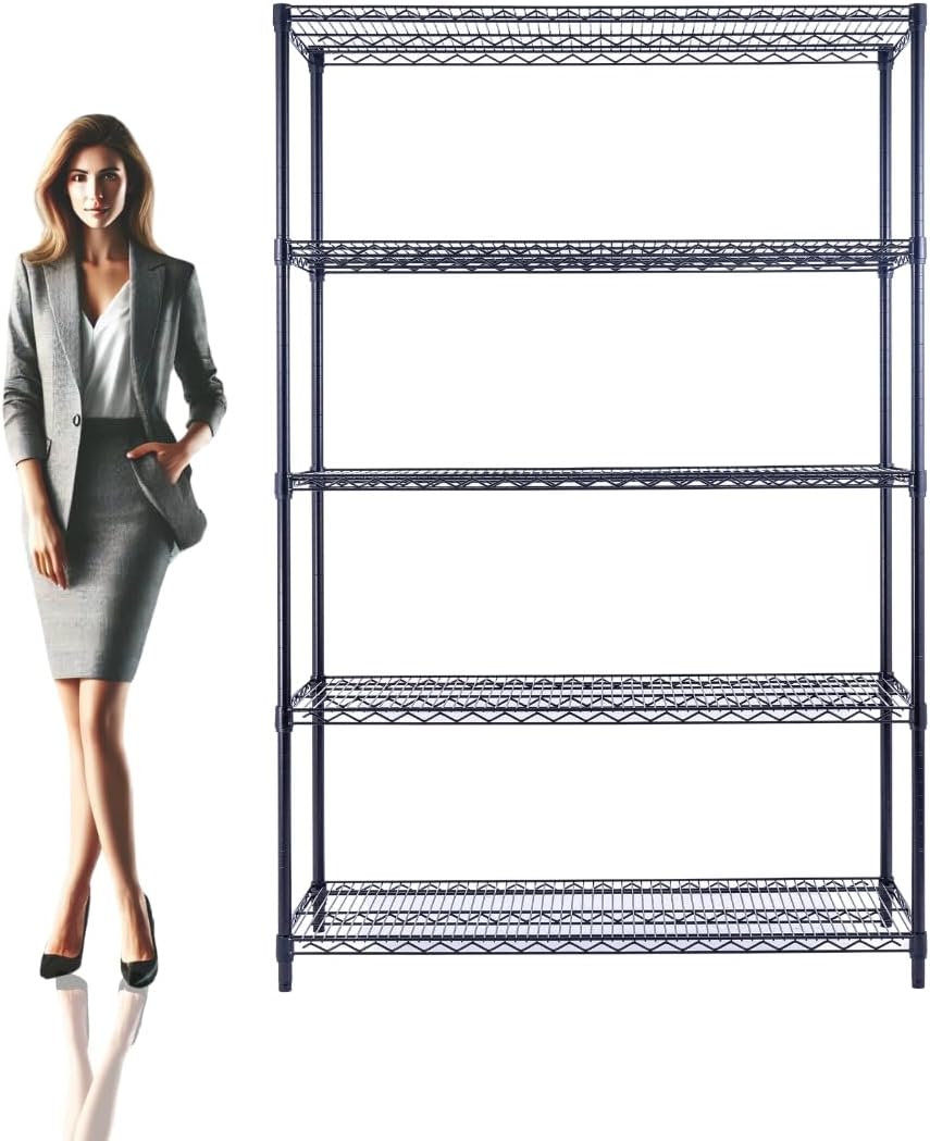 NSF Commercial 5-Tier Wire Shelving with Wheels, 48'x24'x72' Heavy Duty Metal Shelves 4000 lbs Max Capacity, Black Storage Rack for Garage Kitchen Pantry Warehouse
