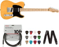 Squier by Fender Affinity Series Telecaster, Maple fingerboard (Butterscotch Blonde) Bundle with Fender 10ft Cable (Straight/Straight), Guitar 12-Pack Picks, and 2' Guitar Straps