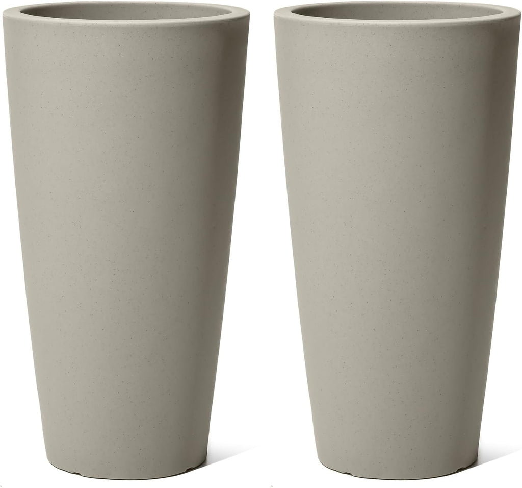 Step2 Tremont Tall Round Tapered Planter, 28' Tall 2-Pack, Indoor/Outdoor Plants, Efficient Drainage, Durable Resin, Concrete