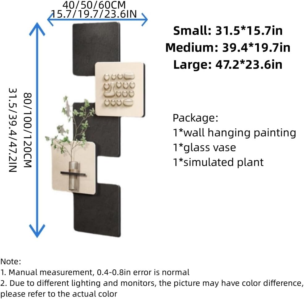 Sandstone Texture Wall Art with Planter, Modern 3D Visual Effect Wall Decor with Water Storage Vase, Handcrafted Home Decor for Living Room, Office(Black,Medium)