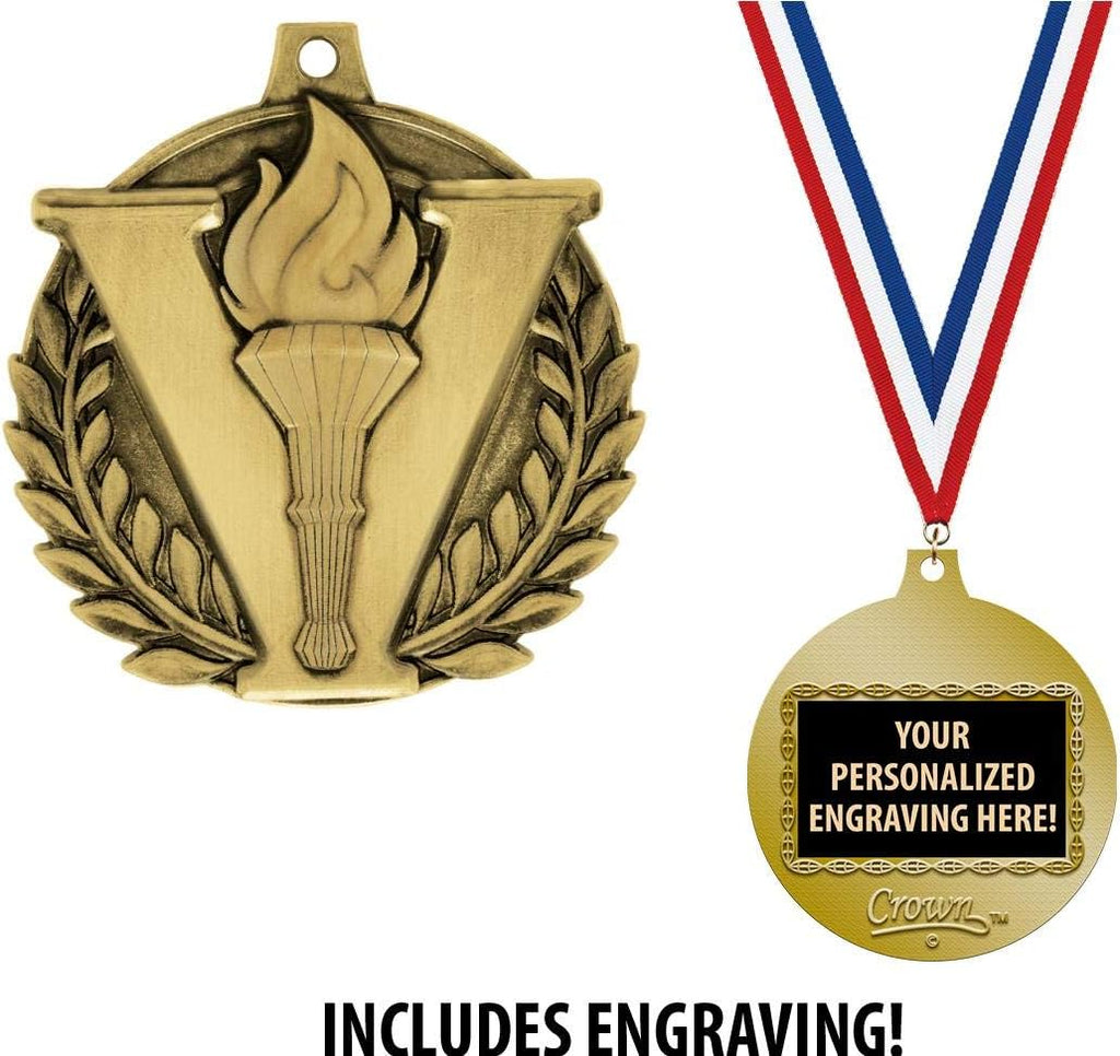 Crown Awards Victory Medals, 2' Gold Victory Torch Medal Award with Free Custom Engraving