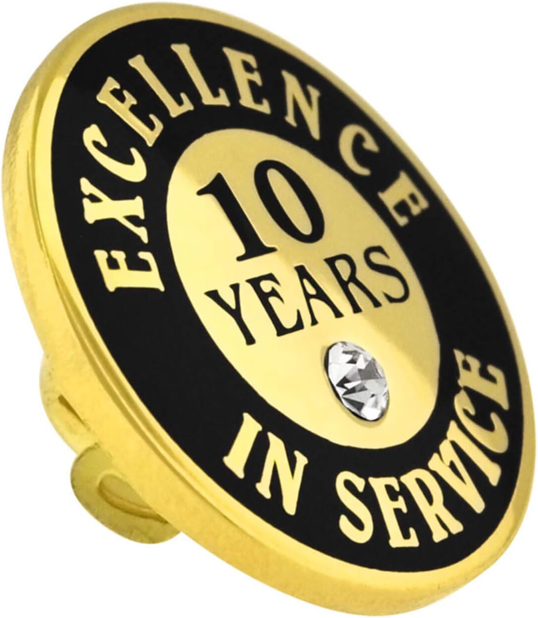 PinMart Gold Color Plated Excellence in Service Year Award Lapel Pin – Metal Enamel Workplace Reward Pin w/Rhinestone – 1-60 Years Pins for Long Standing Employees