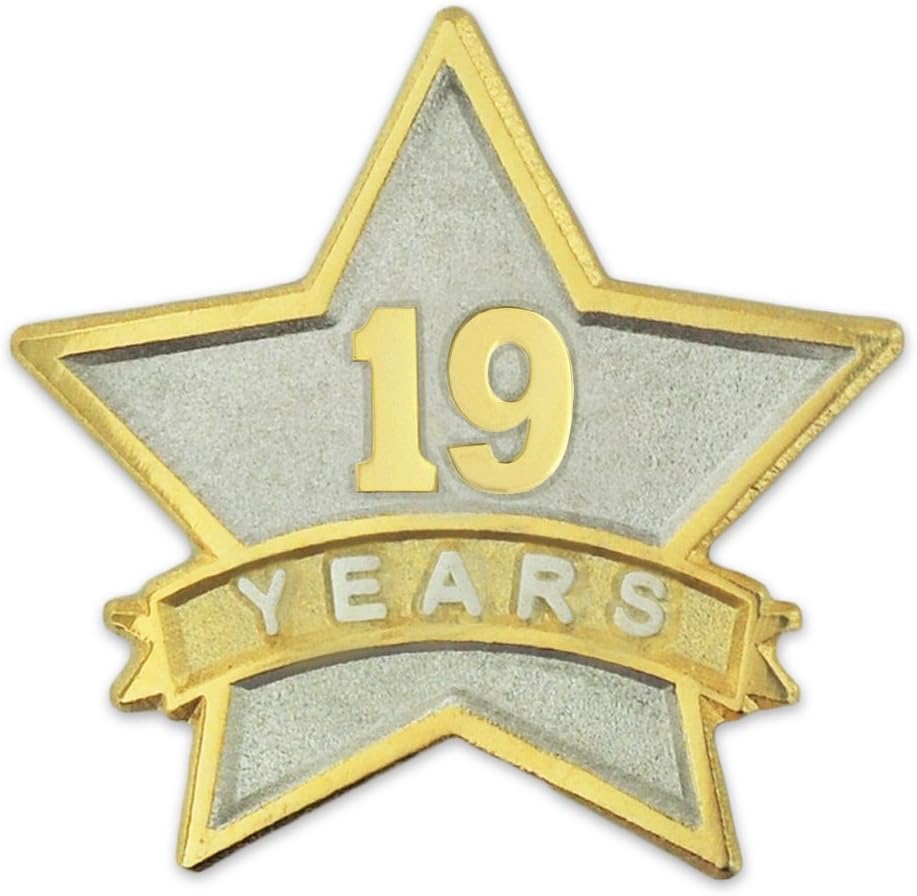 PinMart Year Service Award STAR Lapel Pin – Gold Color Plated- & Silver-Plated Metal Workplace Reward Pin – 1-30, 35, 40, 45 & 50 Years of Service Star Pins for Long Standing Employees or Volunteers