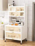 Kitchen Pantry Storage Cabinet Shelf Microwave 6-Tier Stand with Storage with Flip Door and Wheels Metal Sideboard Baker's Rack Coffee Bar for Spices Pots Pans ﻿,Freestanding Organizer