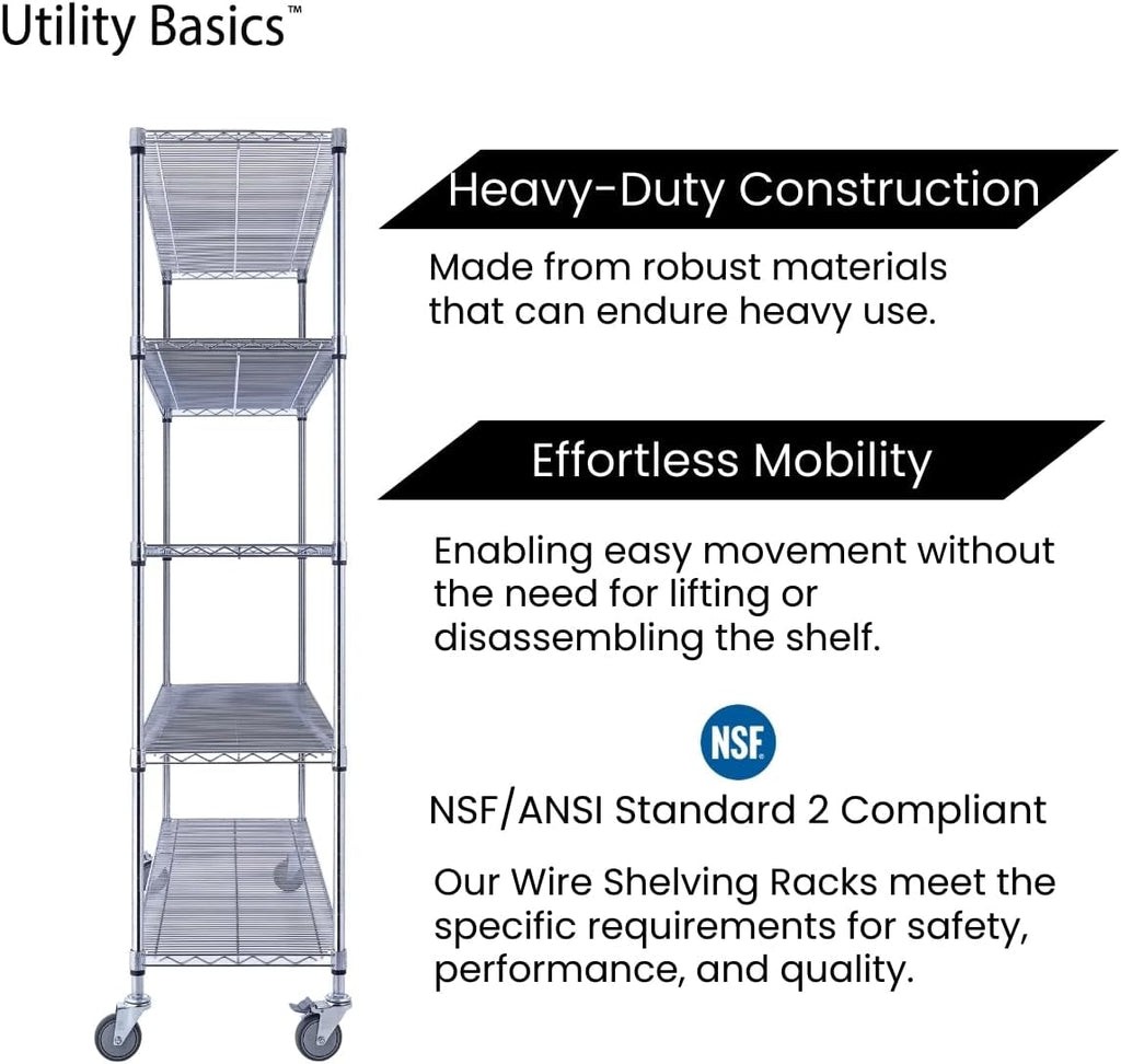 NSF Commercial 4-Tier Wire Shelving with Wheels, 60'x18'x72' Heavy Duty Metal Shelves 3200 lbs Max Capacity, Chrome Storage Rack for Garage Kitchen Pantry Warehouse