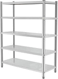 Stainless Steel Shelves 60x18x70 Inch Storage Rack 5 Tier Shelving Units and Storage Adjustable Stainless Steel Rack Shelving, Storage Shelves for Kitchen Commercial Office