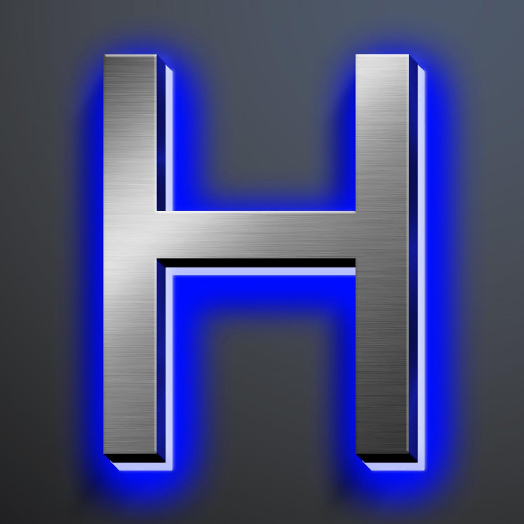 Illuminated House Numbers 18 Inch, Backlit Illuminated LED House Address Numbers For Outside, Modern Metal Lighted Address Numbers Signs, Brushed Silver, Blue Light,H
