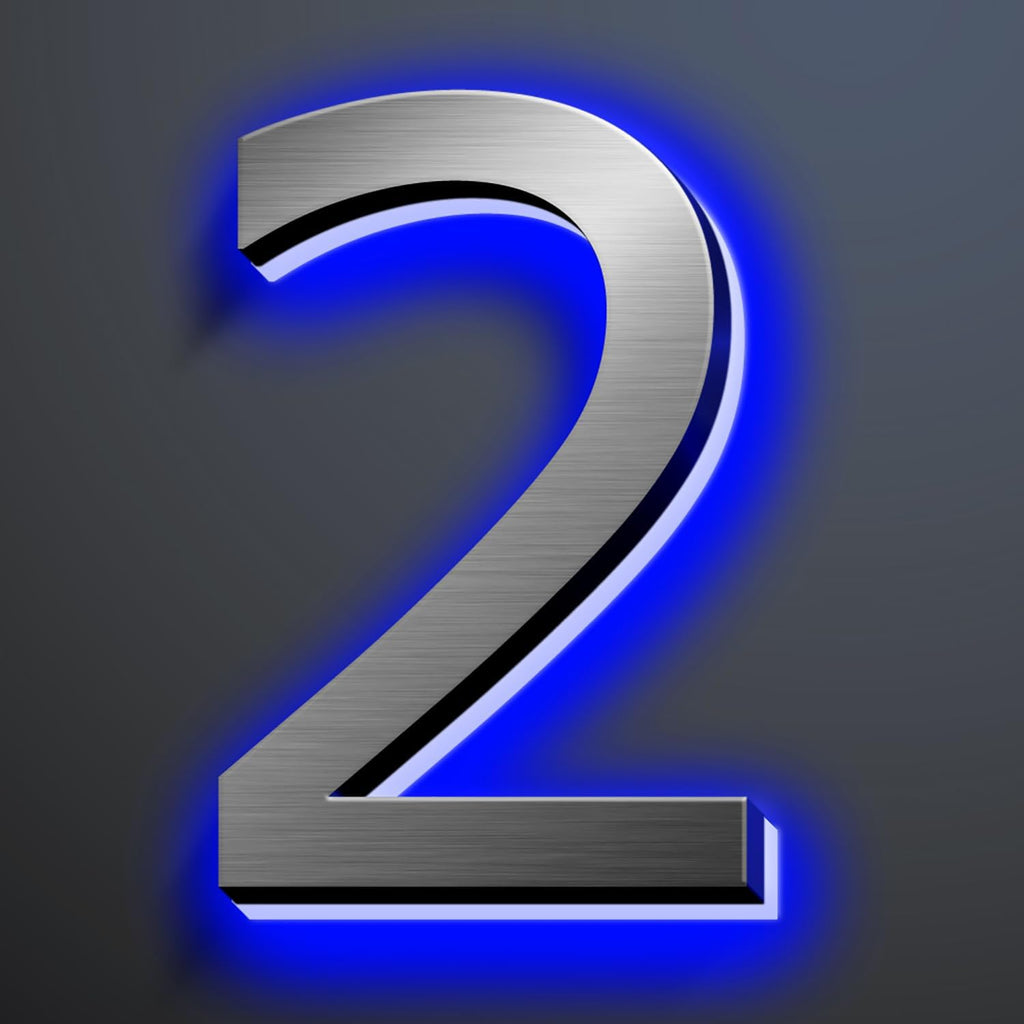 Illuminated House Numbers 18 Inch, Backlit Illuminated LED House Address Numbers For Outside, Modern Metal Lighted Address Numbers Signs, Brushed Silver, Blue Light,2