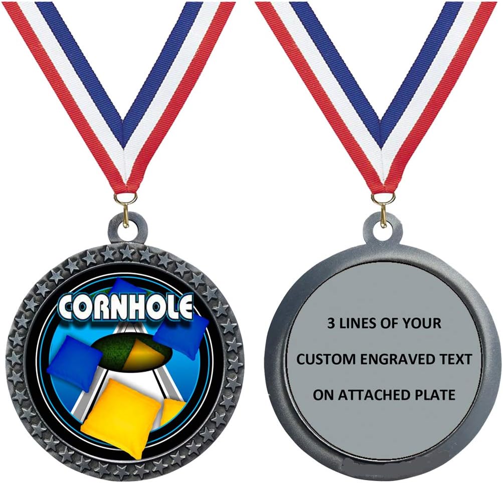 Express Medals Engraved 1 to 50 Packs Engraved Cornhole Silver Medal Trophy Award with Personalized Custom Text LD212-FCL455