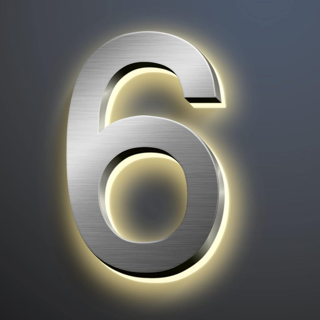Illuminated Home Address Number Signs, Backlit LED House Numbers For Outside, Lighted Up House Numbers, Modern Address Numbers, Warm White Light, Brushed Silver,18 Inch,N