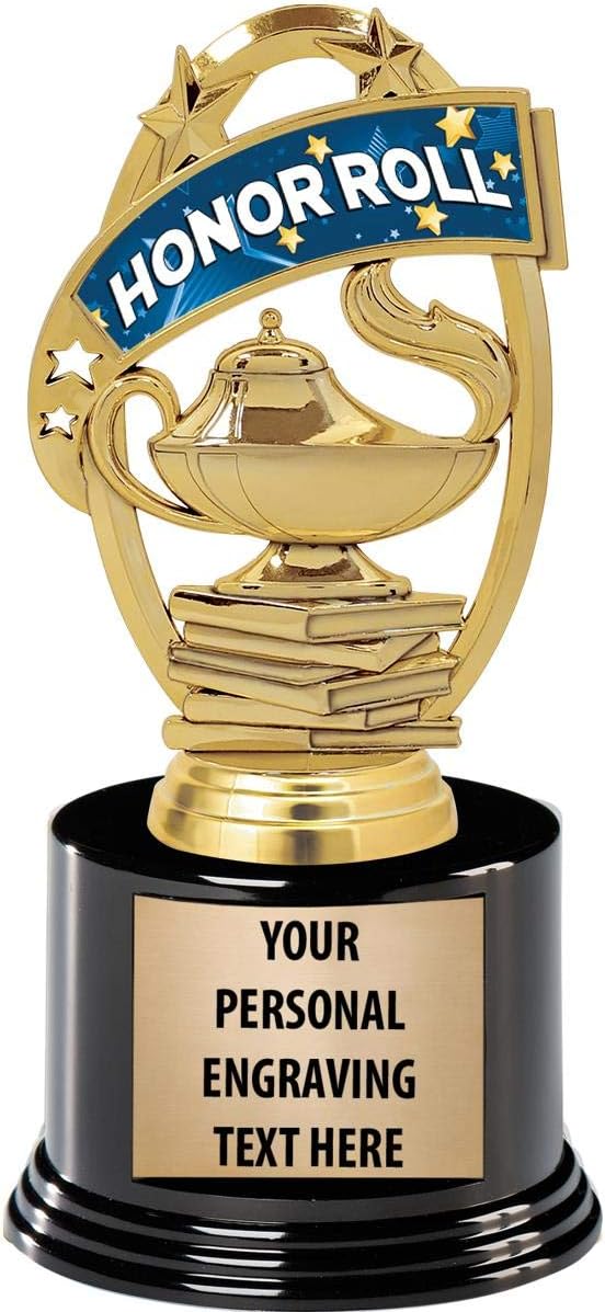 Crown Awards Honor Roll Trophies with Custom Engraving, 7.25' Personalized Honor Roll Recognition Trophy On Deluxe Round Base Prime