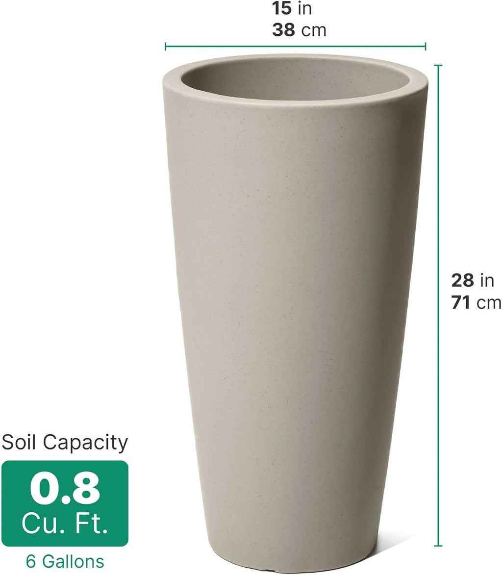 Step2 Tremont Tall Round Tapered Planter, 28' Tall 2-Pack, Indoor/Outdoor Plants, Efficient Drainage, Durable Resin, Concrete