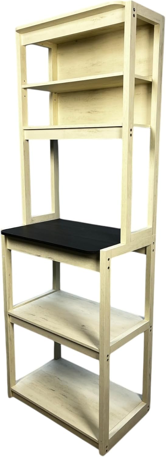 23.62' White and Black Color Bakers Rack for Kitchen with Storage, Coffee Bar, 5 Tier Kitchen Shelves, Microwave Stand