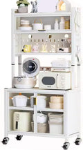 Kitchen Storage Cabinet Made of Coarsened Carbon Steel Kitchen Bakers Rack with Flip Door Kitchen Hutch Microwave Stand with Lockable Casters and Foot Pads(82 * 44 * 150/165/180CM)