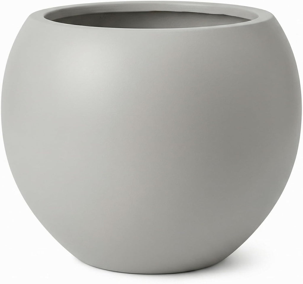 DTY Mount Sherman 21.1'' D x 16.7'' H (Pot Opening 14.6') Fiberstone Round Planter with Drainage Hole, Smooth Finishes, Weather Resistant for Indoor and Outdoor, 2 Extra Coco Mats - Light Gray, Large