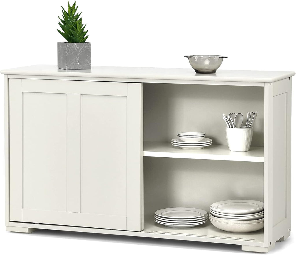 Kitchen Storage Sideboard w/Sliding Door & Adjustable Shelf, Stackable Buffet Cabinet for Entryway, Kitchen, Dining Rome, Antique White