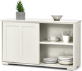 Kitchen Storage Sideboard w/Sliding Door & Adjustable Shelf, Stackable Buffet Cabinet for Entryway, Kitchen, Dining Rome, Antique White