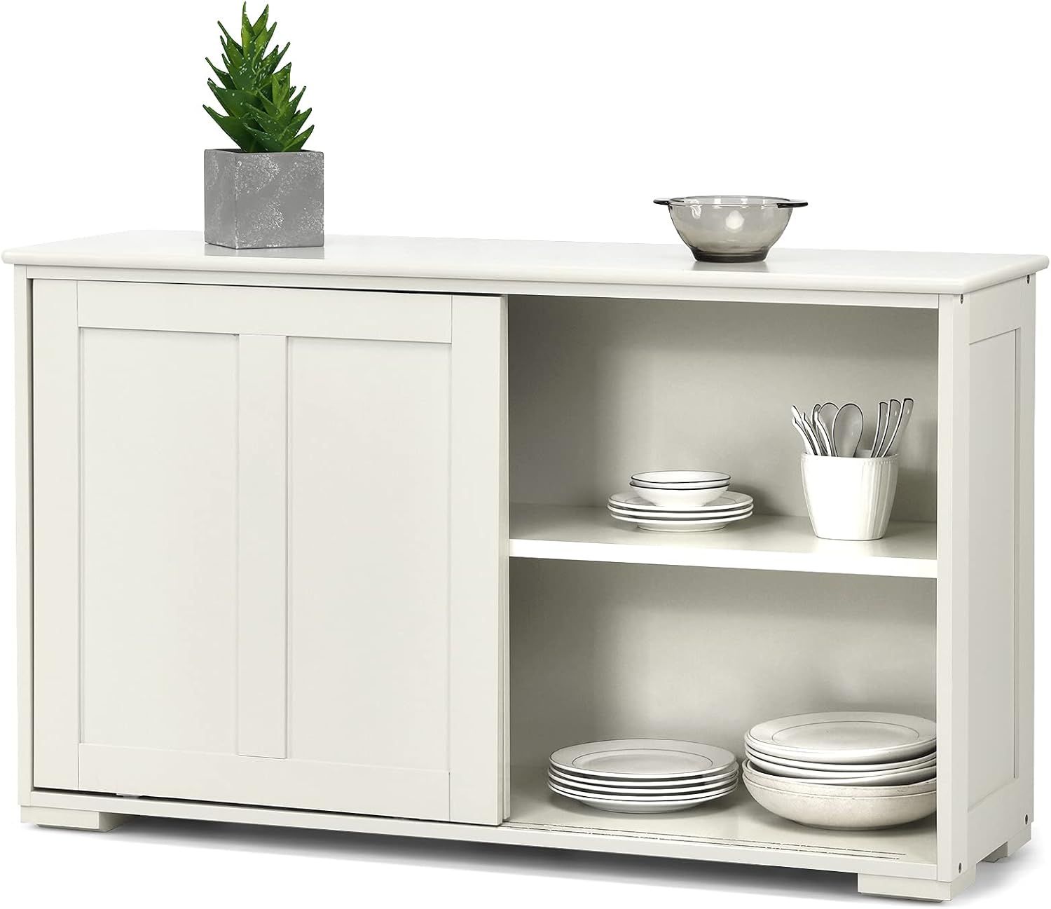 Kitchen Storage Sideboard w/Sliding Door & Adjustable Shelf, Stackable Buffet Cabinet for Entryway, Kitchen, Dining Rome, Antique White