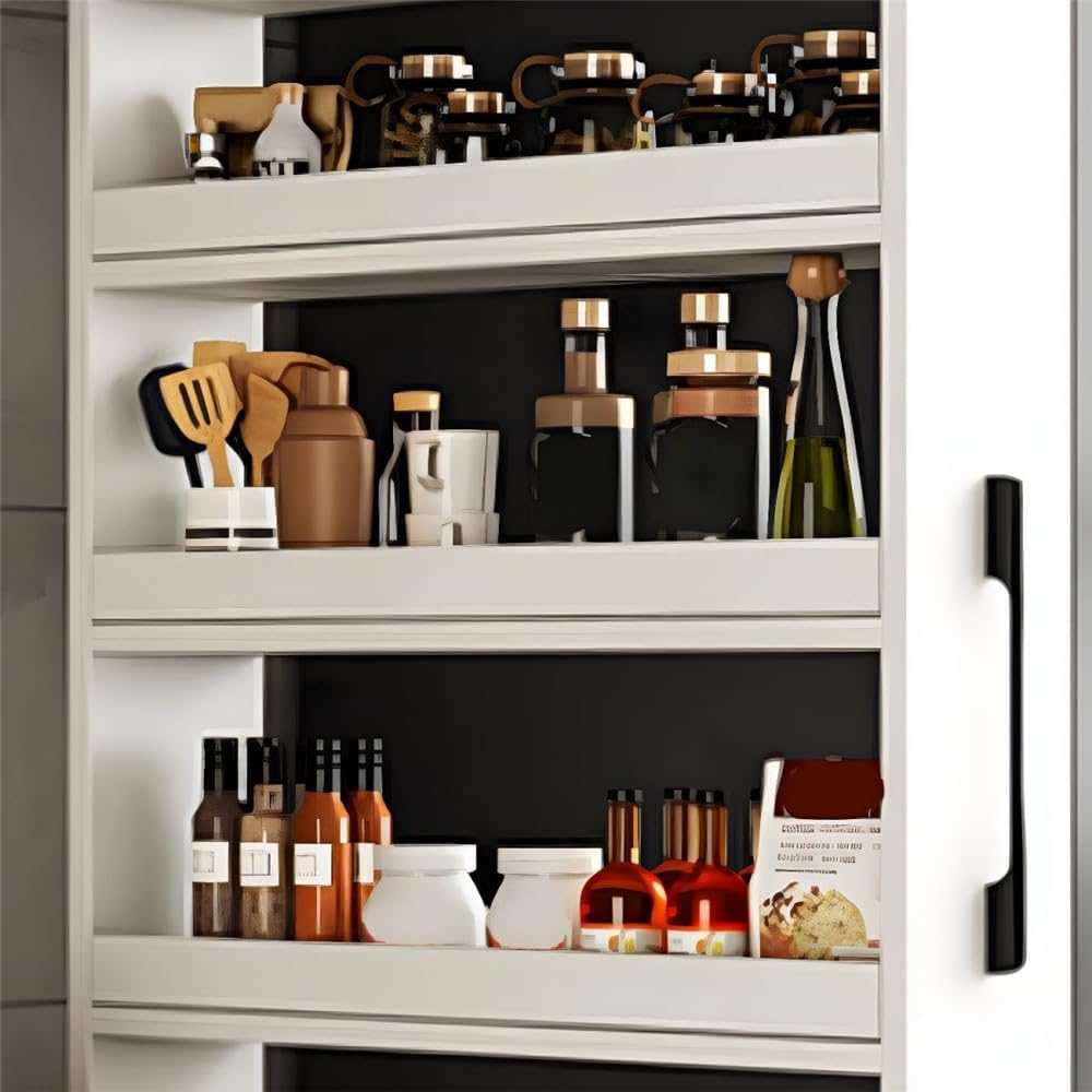 7 Tier Standing-Shelf with Wheels Wooden Narrow Buffet Server Storage Shelf Freestanding Shelves Units for Home Kitchen Bakers Closet Pantry -White 18' L x 8' W x 72' H