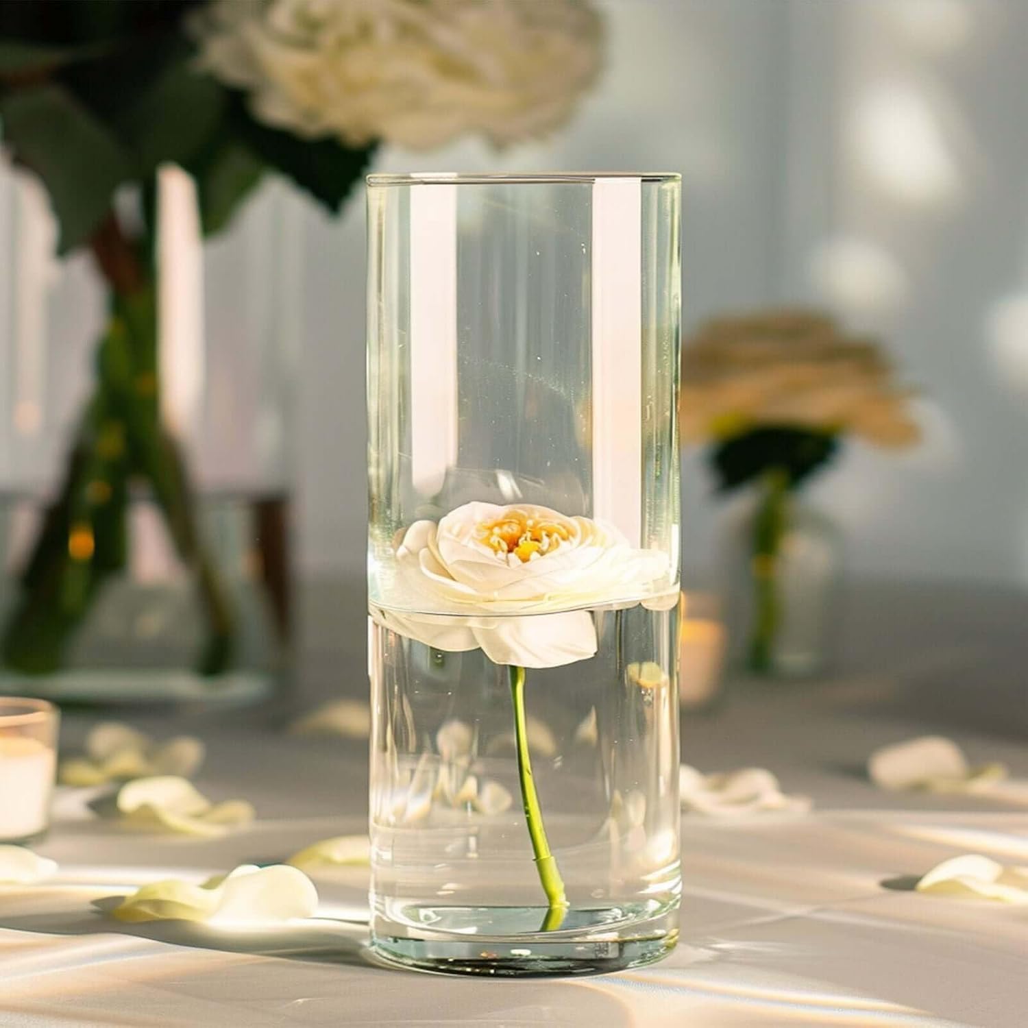 Efavormart 12 Pack | 10' Round Heavy Duty Clear Cylinder Glass Vases, Tall Flower Vase