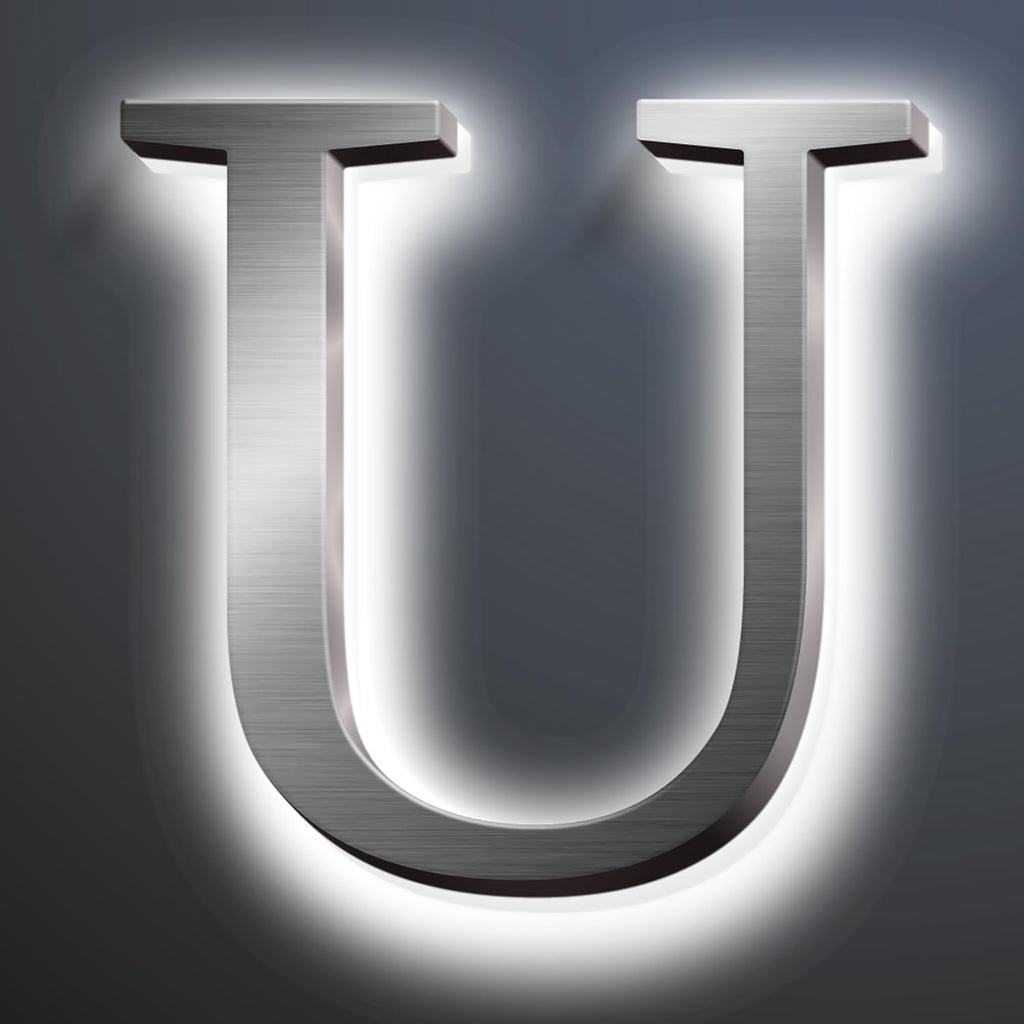 Backlit LED Illuminated Home Address Numbers 16', Large Modern Stainless Steel Illuminated House Numbers For Outside, Lighted Address Signs For A Stylish Look,U