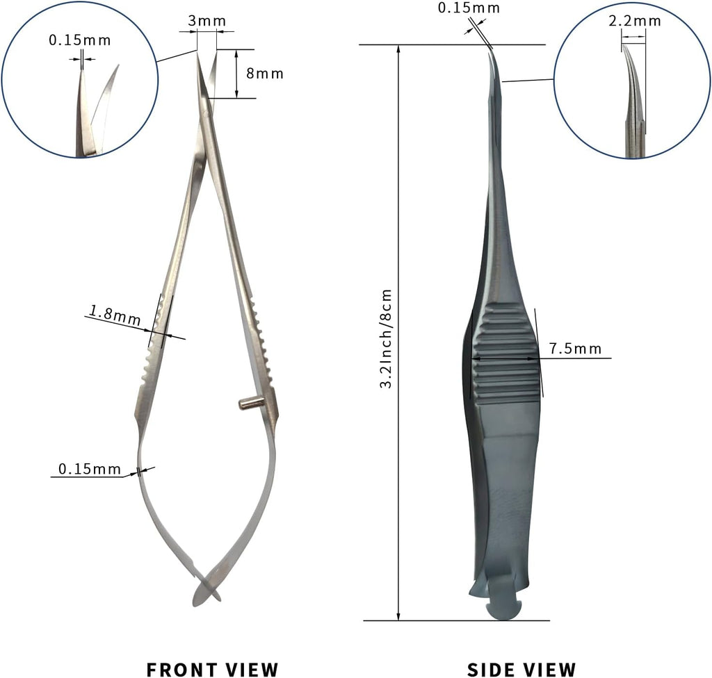 RWD VANNAS Micro Scissors, 3.2' Curved Fan Tip, Extra Sharp Spring Action Squeeze Scissors for Stitch Cutting, Embroidery, ENT, Eye, Skin, Dental, and Veterinary Surgery (8cm) - S11037-08