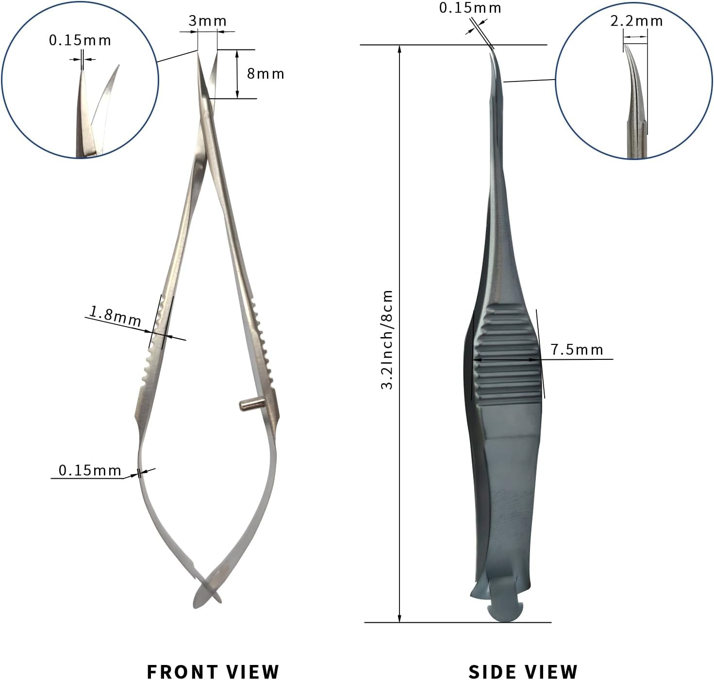 RWD VANNAS Micro Scissors, 3.2' Curved Fan Tip, Extra Sharp Spring Action Squeeze Scissors for Stitch Cutting, Embroidery, ENT, Eye, Skin, Dental, and Veterinary Surgery (8cm) - S11037-08