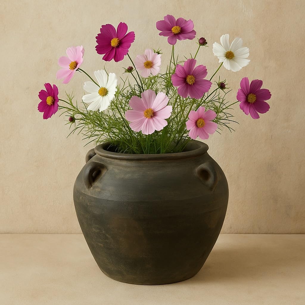 Artissance 14.2' Wide Large Ceramic Vase, Rustic Pottery Vase with 4 Handles, Decorative Ceramic Vase, Farmhouse and Black Vases Home Decor, Tall Pottery Vase for Living Room or Garden