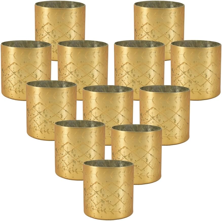 Serene Spaces Living Gold Cylinder Vase, Vintage-Style Handmade Mercury Glass Finish for Weddings, Parties, Events, Small, Set of 12