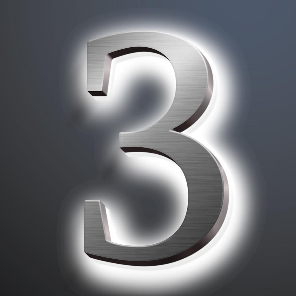 Backlit LED Illuminated Home Address Numbers 16', Large Modern Stainless Steel Illuminated House Numbers For Outside, Lighted Address Signs For A Stylish Look,3