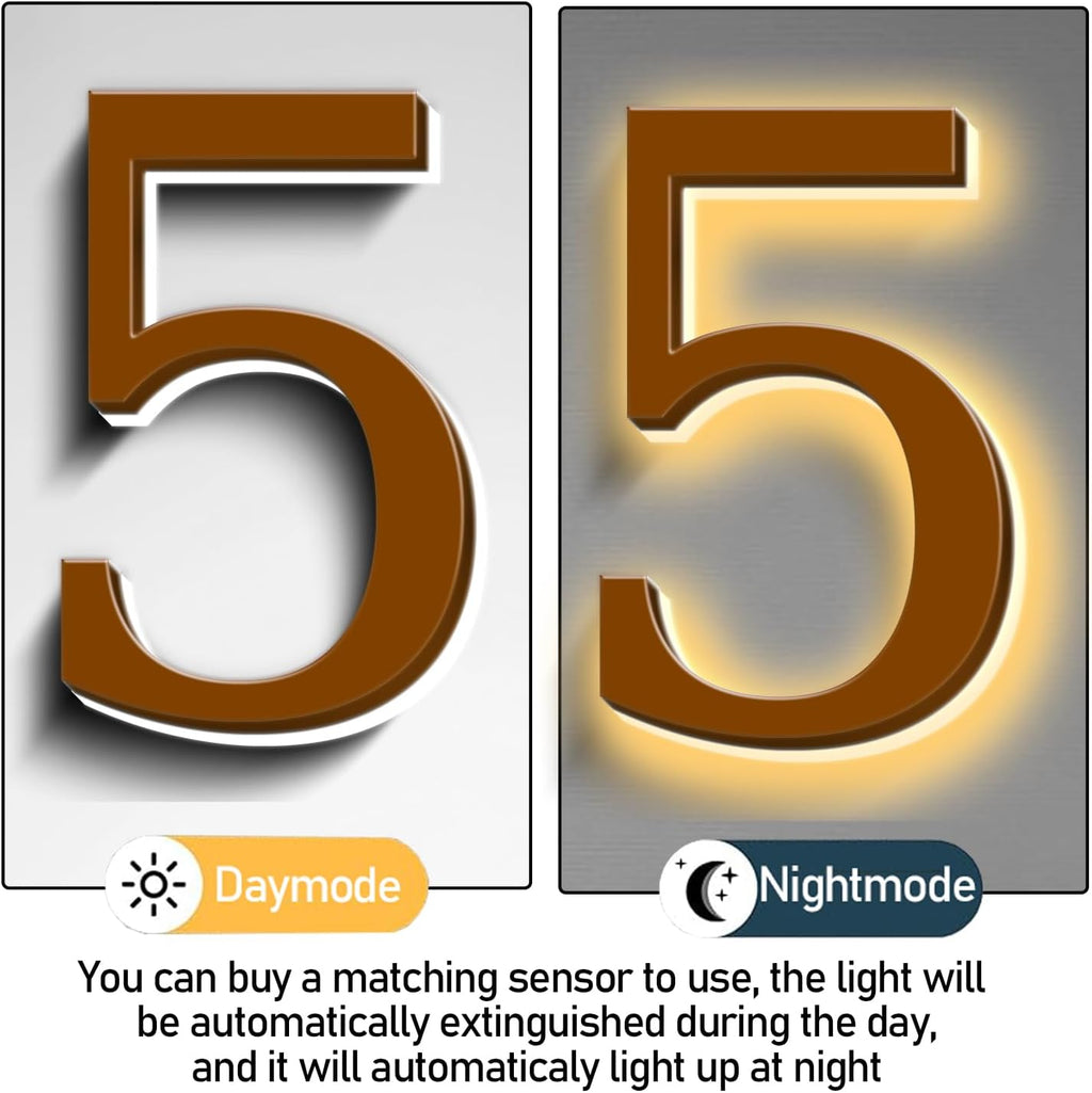 Illuminated LED House Numbers 20', Stainless Steel Backlit LED Illuminated Home Address Numbers, Large Modern Lighted House Numbers For Outside, Brown, Warm Light,R