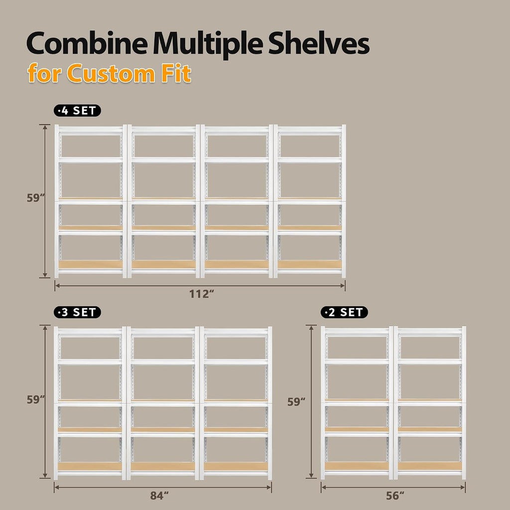 5 Tier White Storage Shelves - Adjustable Pantry Shelves Metal Closet Shelf, Heavy Duty Shelving Unit Utility Rack Organizer for Kitchen Closet Pantry Garage, 28' W x 12' D x 59' H, Set of 2