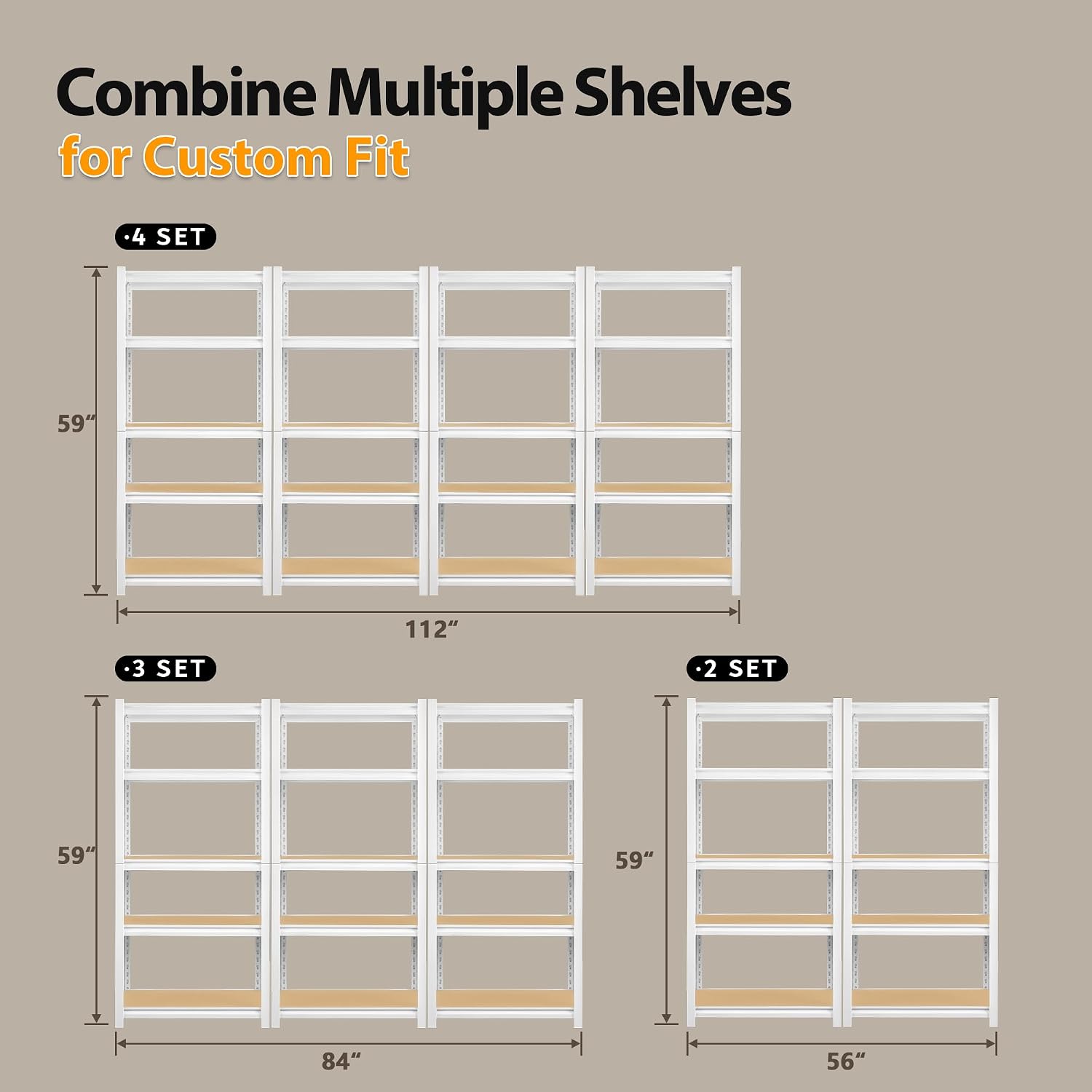 5 Tier White Storage Shelves - Adjustable Pantry Shelves Metal Closet Shelf, Heavy Duty Shelving Unit Utility Rack Organizer for Kitchen Closet Pantry Garage, 28' W x 12' D x 59' H, Set of 2
