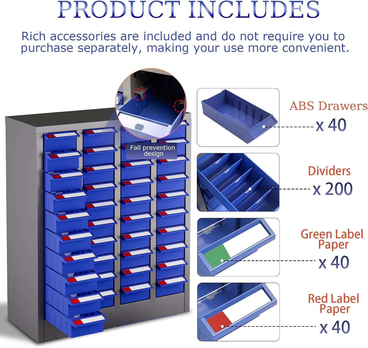 40-Drawer Parts Cabinet, Steel Bolt and Nut Bolt Organizer, Bolt Bins with ABS Drawers & Tool Storage Labels, Nut and Bolt Organizer for Workshop, Garage Tool Organization, Home and Office