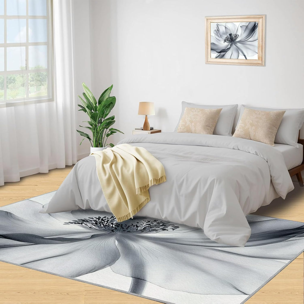 Flowers Rugs for Living Room 6x8 Rug, Large Floral Area Rug, Modern Flowers Rugs, Large Machine Washable Rug, Non-Slip Floor Carpet for Bedroom Kids Room Home Decor