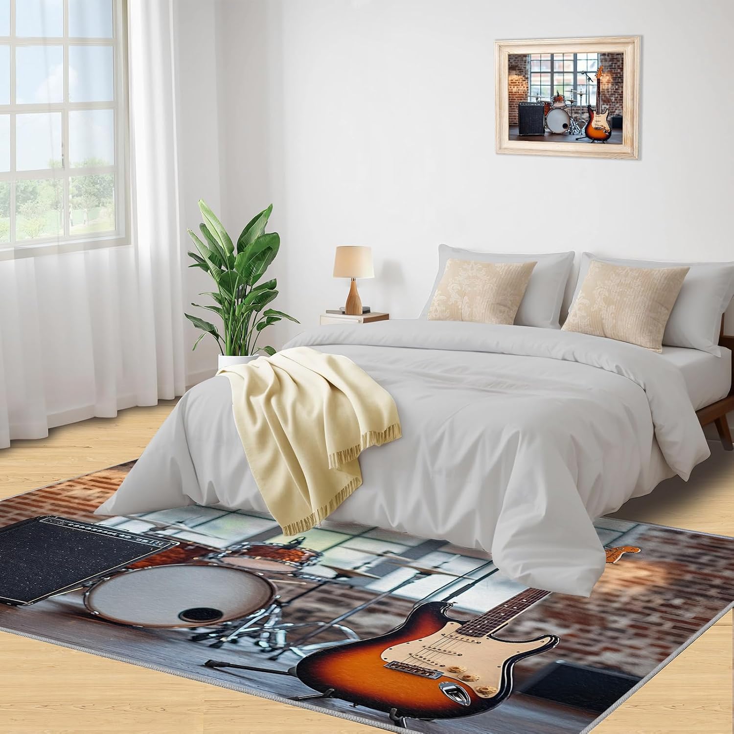 Music Area Rug Large - 8x10 Rug, Guitar Rugs for Living Room, Drum Set Area Rugs for Bedroom, Boys Washable Carpet, Music Home Decor & Gifts