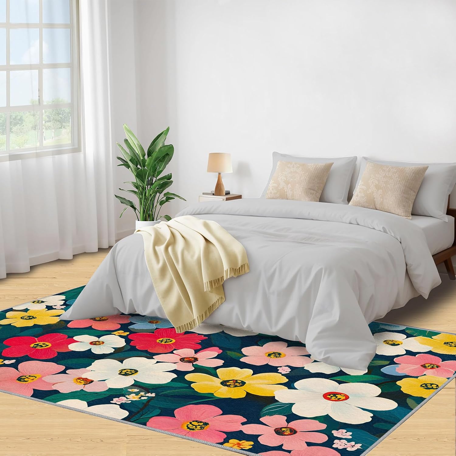 6x8 Florals Area Rug - Colorful Florals Large Rugs for Living Room, Flower Carpet Area Rug for Girls Bedroom Kids Room Basement Office Classroom