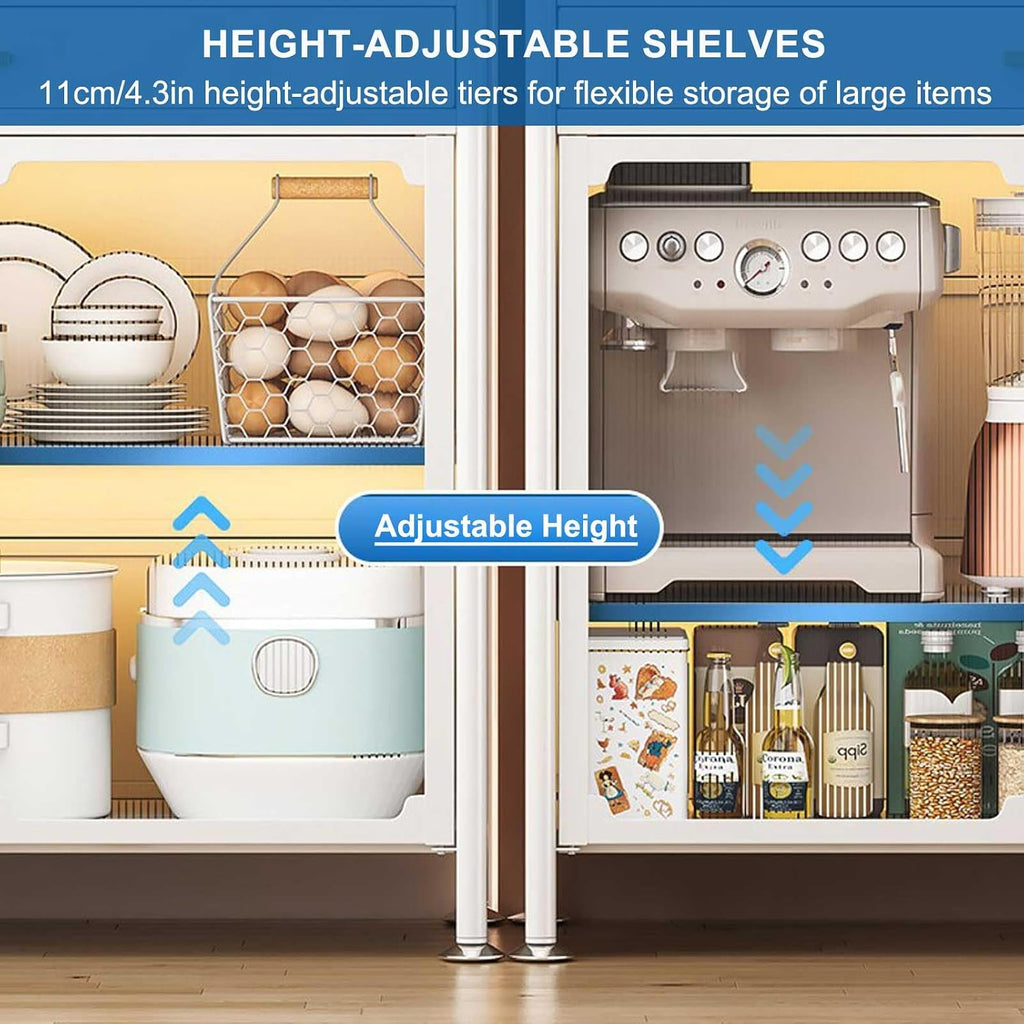 Adjustable 5 Tier Kitchen Bakers Rack with Drawer and Storage Cabinets Free Standing Microwave Stand Shelf Organizer in White 58x31.5in
