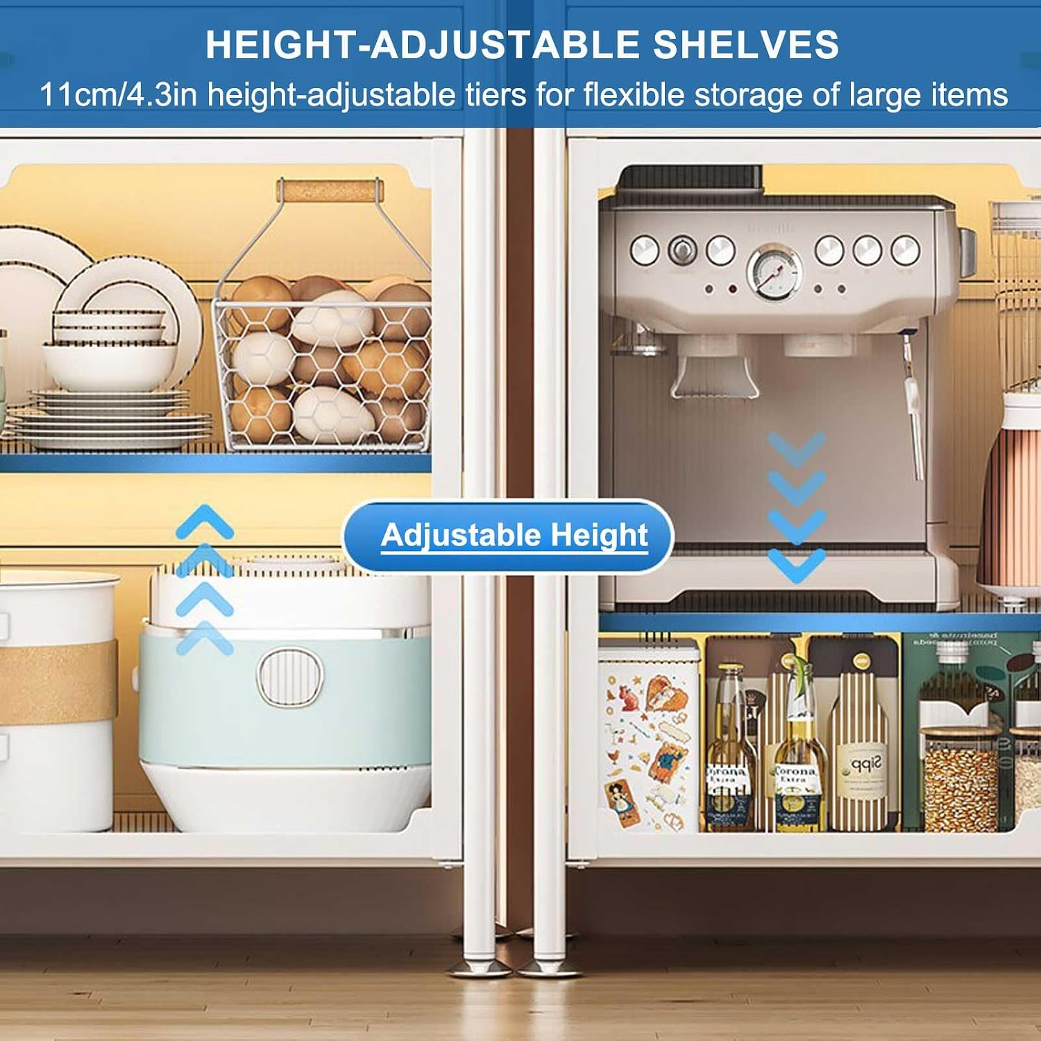 Adjustable 5 Tier Kitchen Bakers Rack with Drawer and Storage Cabinets Free Standing Microwave Stand Shelf Organizer in White 58x31.5in