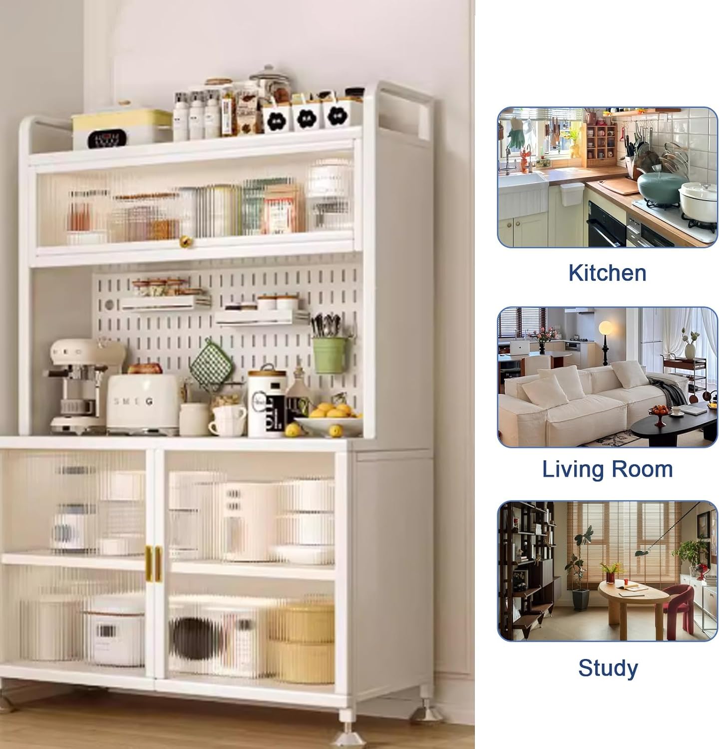 Kitchen Hutch Storage Cabinet, 5 Tier Bakers Rack, Microwave Hutch Cabinet with Storage for Coffee Machine & Bread Machine