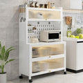 Bar Hutch with Flip Door, 5 Tier Bakers Rack, Storage Hutch for Kitchen with 4 Hooks for Home, Living Room, Dining Room(White/Black)