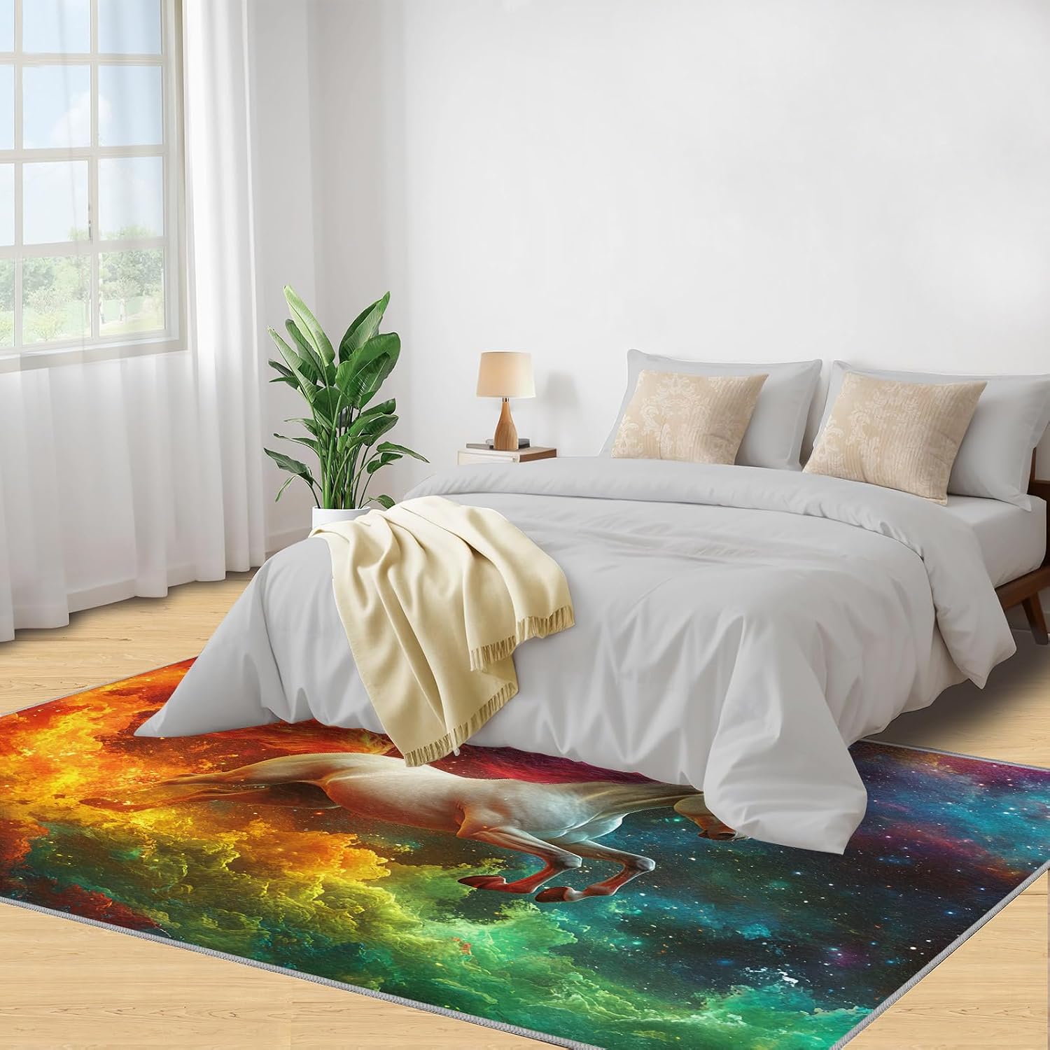 Horse Rug 6x8-6x8 Rug, Fantasy Galaxy Washable Rugs for Living Room, Colorful Starry Carpet, Colorful Clouds Non-Slip Area Rugs for Bedroom, Animal Carpet, Horse Home Decor