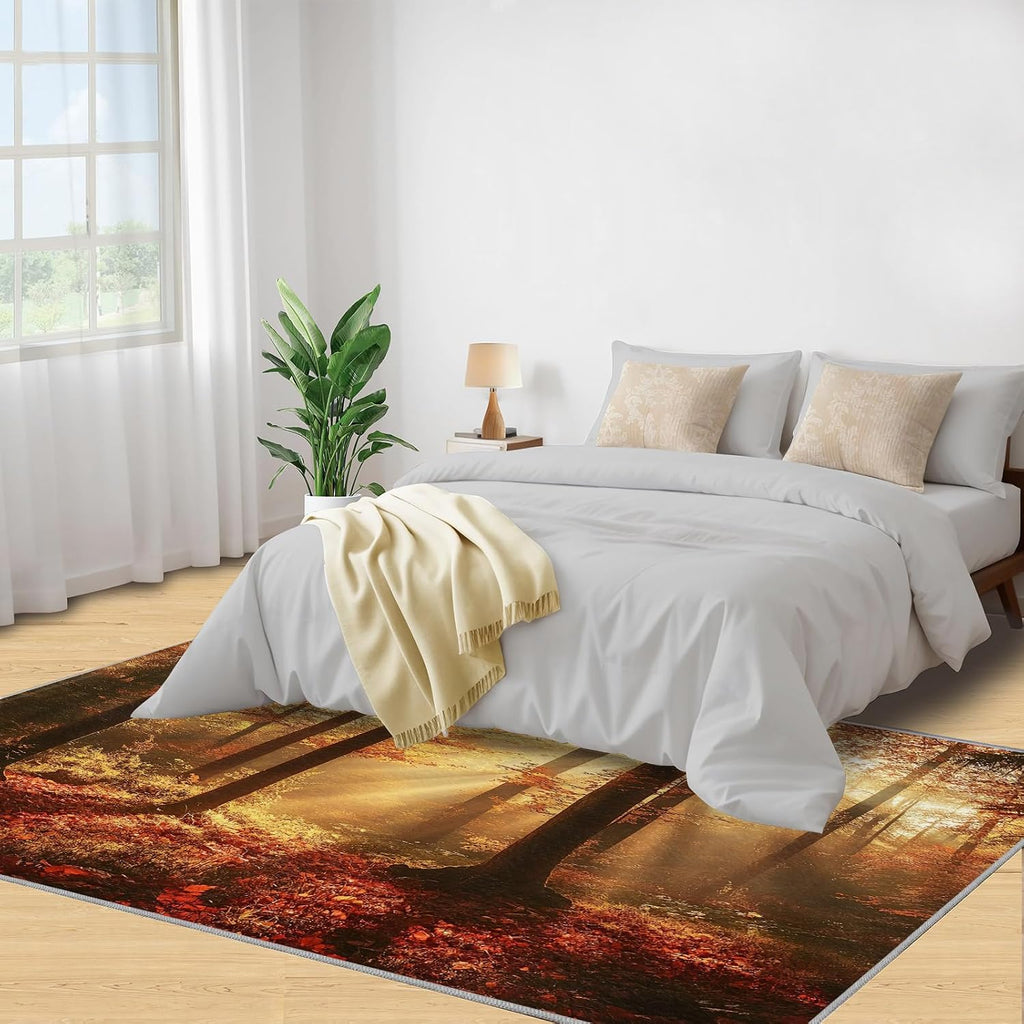 Forest Rug 6x8, Forest Rugs for Bedroom, Autumn Scenery Rugs for Living Room, Washable Area Rug for Boys Girls Room, Non Slip & Low Pile Carpet