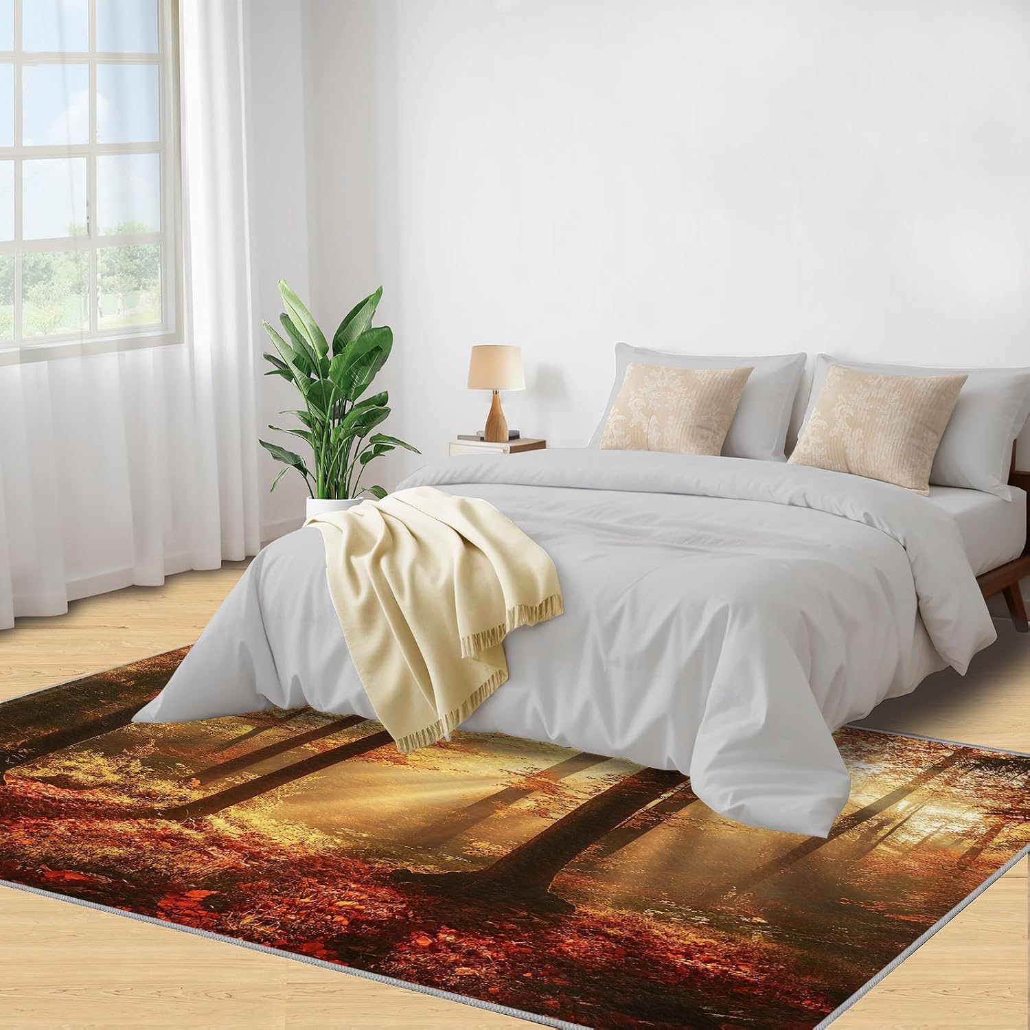 Forest Rug 6x8, Forest Rugs for Bedroom, Autumn Scenery Rugs for Living Room, Washable Area Rug for Boys Girls Room, Non Slip & Low Pile Carpet