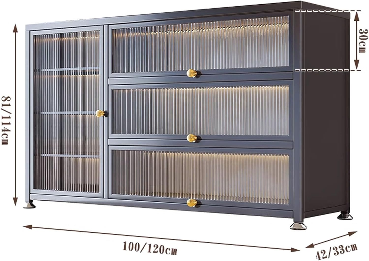 Kitchen Storage Rack for Cabinet Bakers Rack with Storage Cabinet for Small Spaces with Acrylic Magnetic Cabinet Door, for Dishes, Wine, Pots and Pans(White,100 * 38 * 81cm)