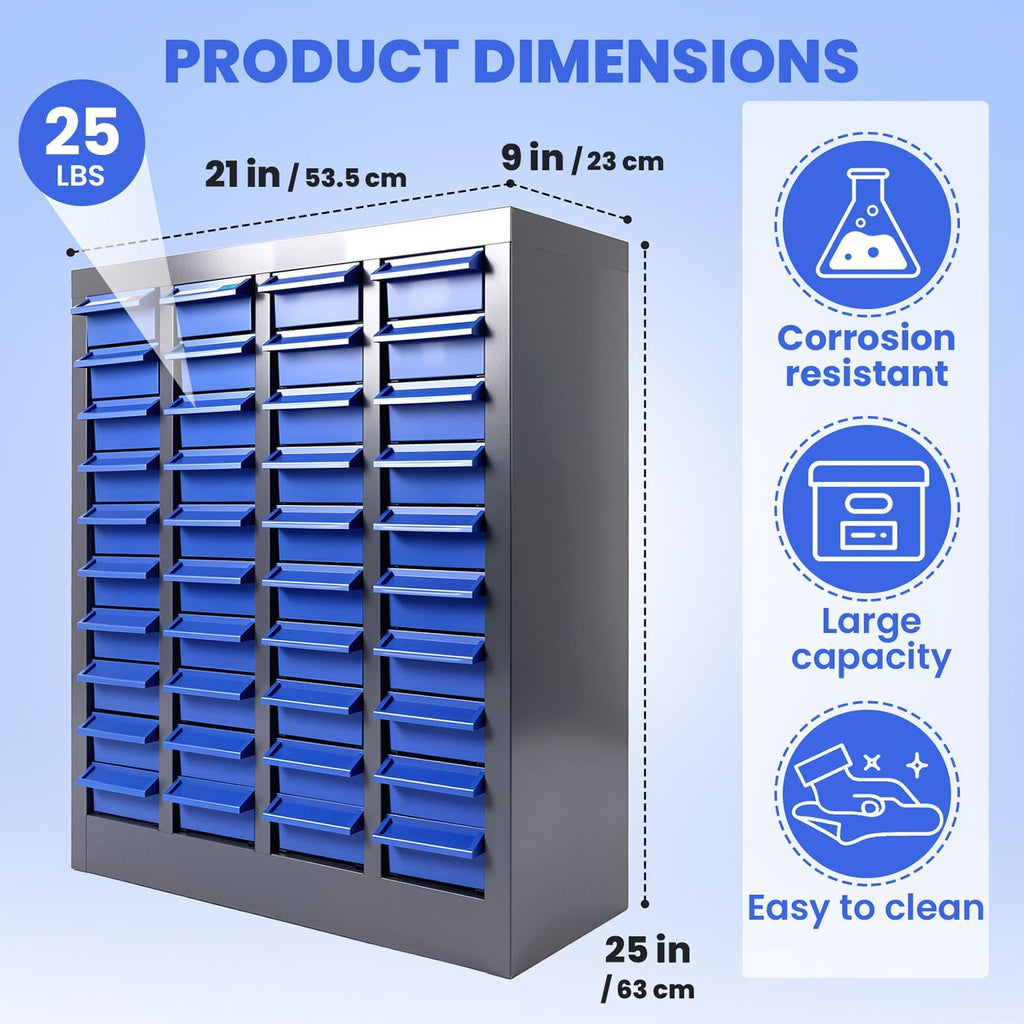 ABS-40 Drawer Parts Cabinet, Bolt, nut and Tool Parts cabinets, Alloy Steel Parts Cabinet with Labels and Shelves, Suitable for garages, basements, and Small Tool Storage